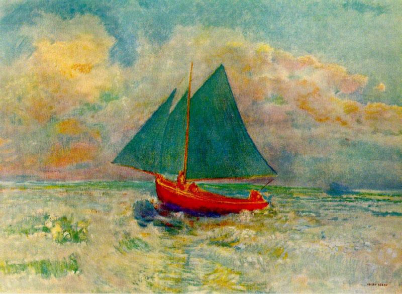 Odilon Redon Red Boat with a Blue Sail oil painting image